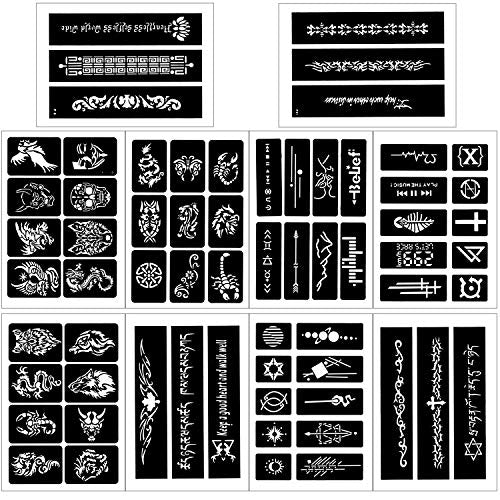 Konsait 123pcs Large Temporary Tattoos Stencils, 20 Sheets Man Glitter Tattoo Kit Templates Face Painting Stencil Body Art Stencil Pack for Adults Women