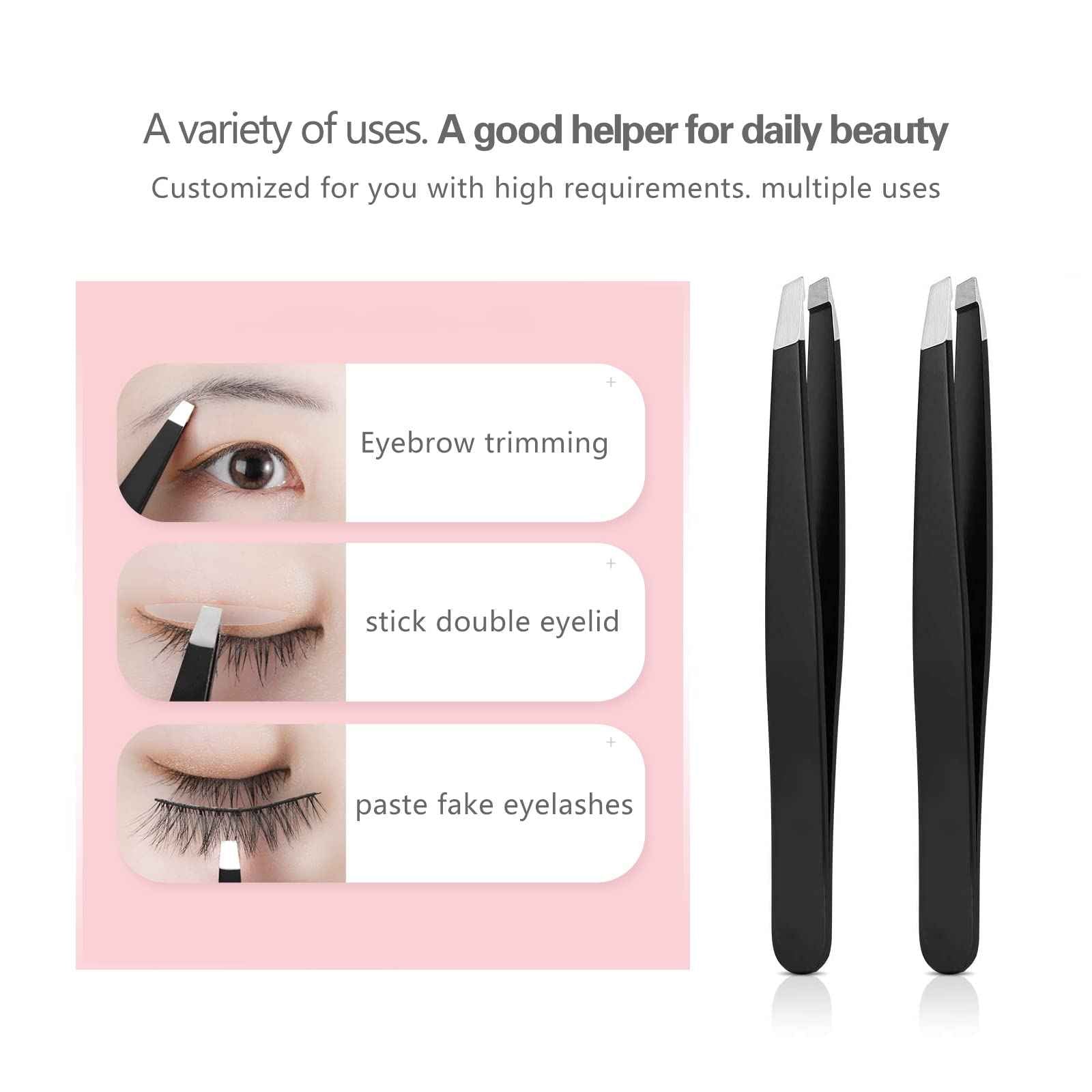 Tweezers Set, High Precision Stainless Steel Eyebrow Tweezers for Facial Hair, Inward Growing Hair and Splinter Remover Kit, Suitable for Women and Men, 4-Piece Set. (Black)