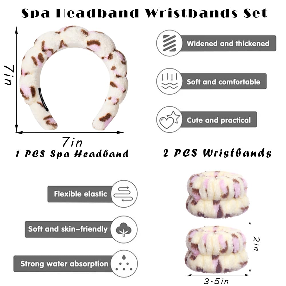 Spa Headbands for Washing Face Wristband Set Sponge Makeup Skincare Headband Wrist Towels Bubble Soft Terry Towel Cloth Hairband for Women Puffy Headwear Non Slip Thick Thin Hair Headwear