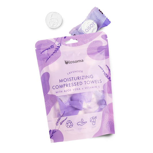 Lavender Moisturizing Compressed Towel, Disposable Mini Tablets Cotton Coin Tissue, Water Activated Rejuvenating Towels for Travel, Camping, Gym, Home Portable Hand Wipe (Pack of 50)