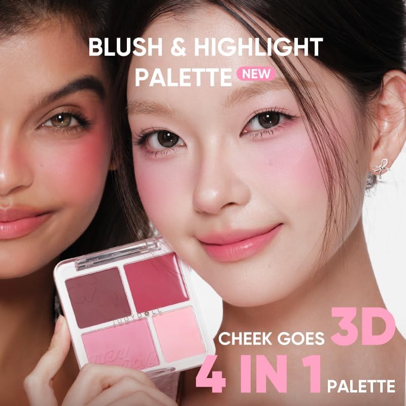 JUDYDOLL 4-in-1 Blush & Highlighter Palette - Creamy Cheek Sculpting