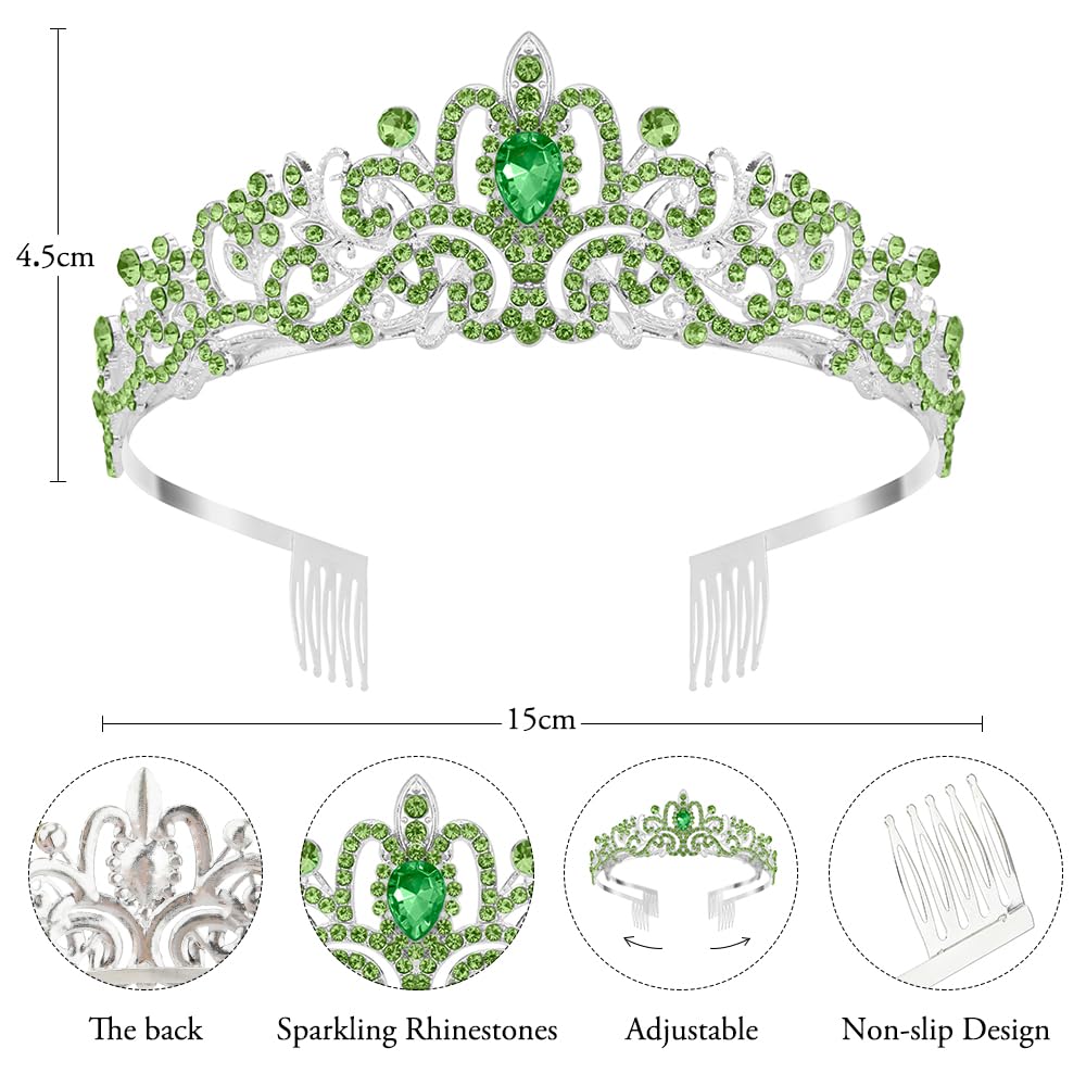 Green Crown Tiaras for Women Rhinestone Crystal Headbands Happy Princess Birthday Girl Crown with Combs Elegant Headdress Decorations for Christmas Bridal Wedding Prom Party Costumes Gifts