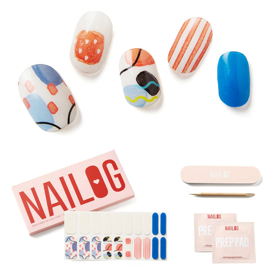 NAILOG Semi Cured Gel Nail Strips (20 Extra Long Polish Stickers/Wraps) | Glossy & Long Lasting Soft Gel Finishing Nail Strips | Spring Whimsy