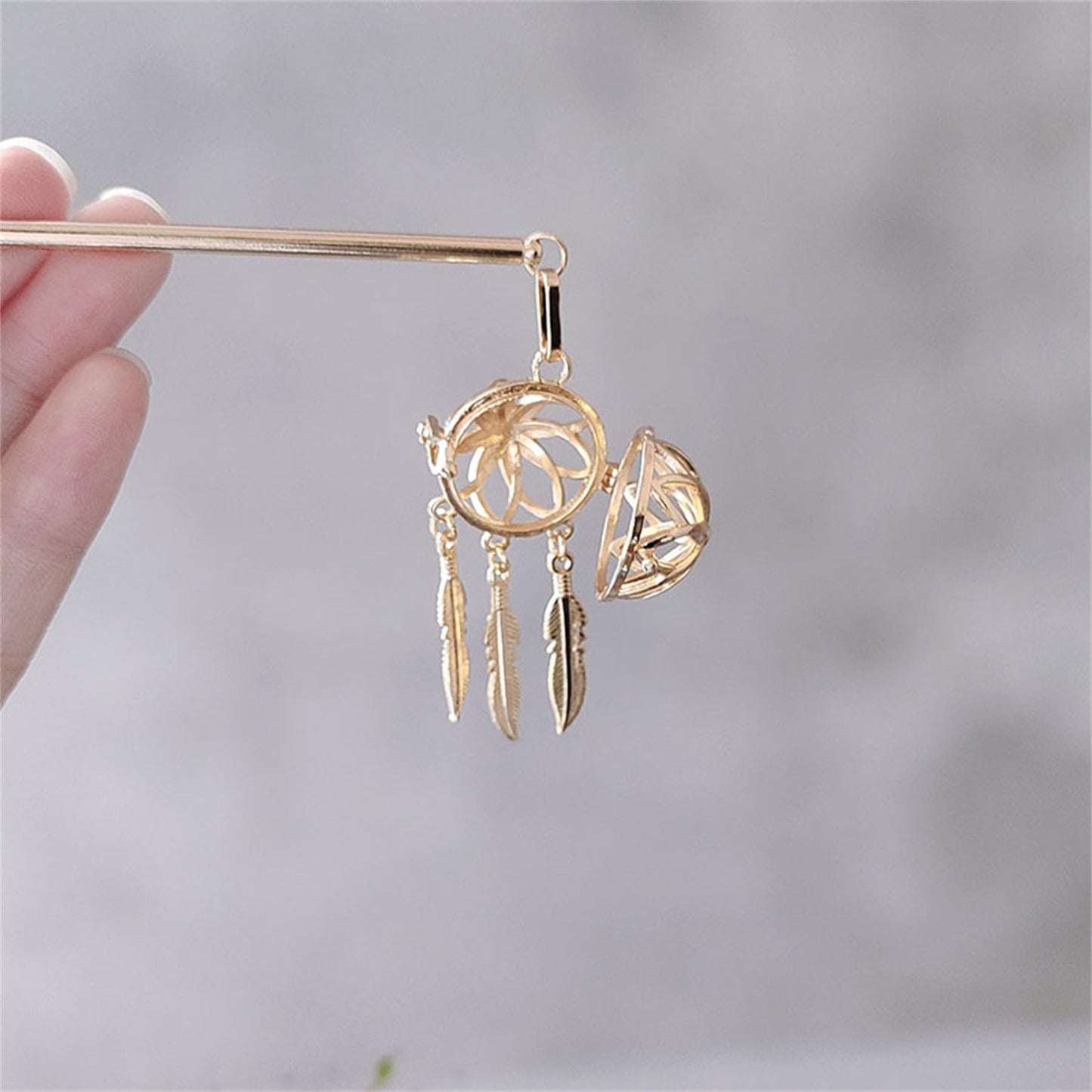 Lantern Light Tassel Flower Hairpin Hair Stick Hair Accessories Chinese Coiled Hair Antique Hair Pin for Women Glod Bead-1Pcs-#05