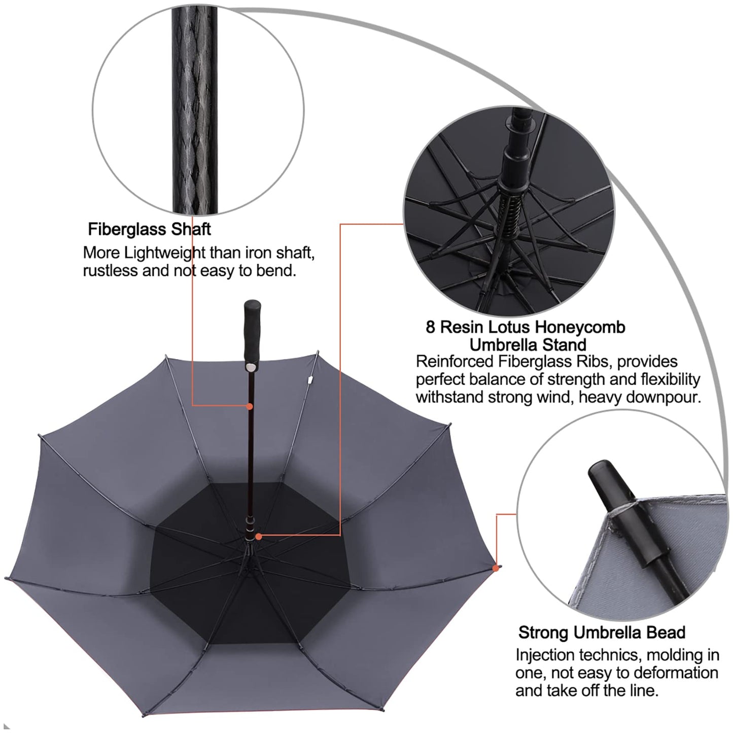 G4Free 54 Inch Automatic Open Golf Umbrella Windproof Extra Large Oversize Double Canopy Vented Windproof Waterproof Stick Umbrellas for Men (Black/Grey)