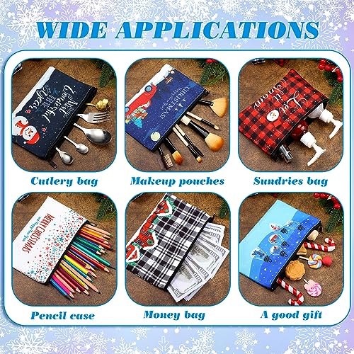 Abbylike 36 Pcs Christmas Makeup Bags Bulk Gifts Plaid Cosmetics Santa Gnomes Elk Snowman Xmas Purse Double Sided Goodie Bags for Women Travel Holiday Present,18 Styles (Christmas)