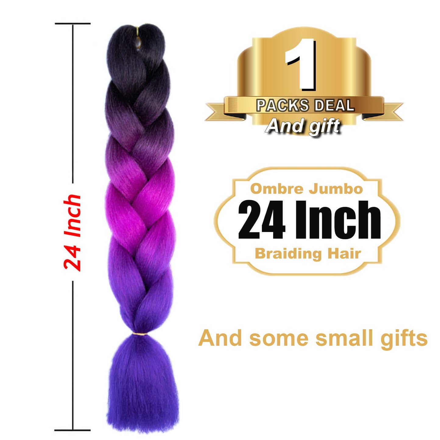 TENGSHUO FLY Black to Purple Red to Royal Blue Braiding Hair 1 Packs Synthetic Braid Hair Extensions Ombre Braiding Hair 24" or Box Braids Twist Crochet Braids(24"1Pack,Black-Purple Red-Royal Blue)