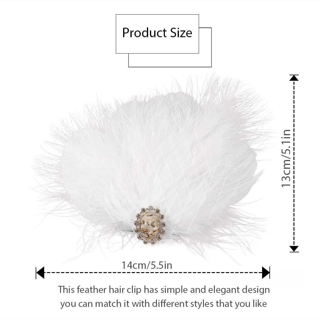 GENBREE 1920s Flapper Headband White Feather Hair Clip Rhinestone Headpiece Prom Party Hair Accessories for Women and Girls (Pattern 1)