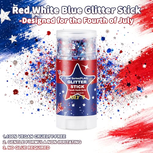 Red White Blue Glitter Stick for Face, Body & Hair