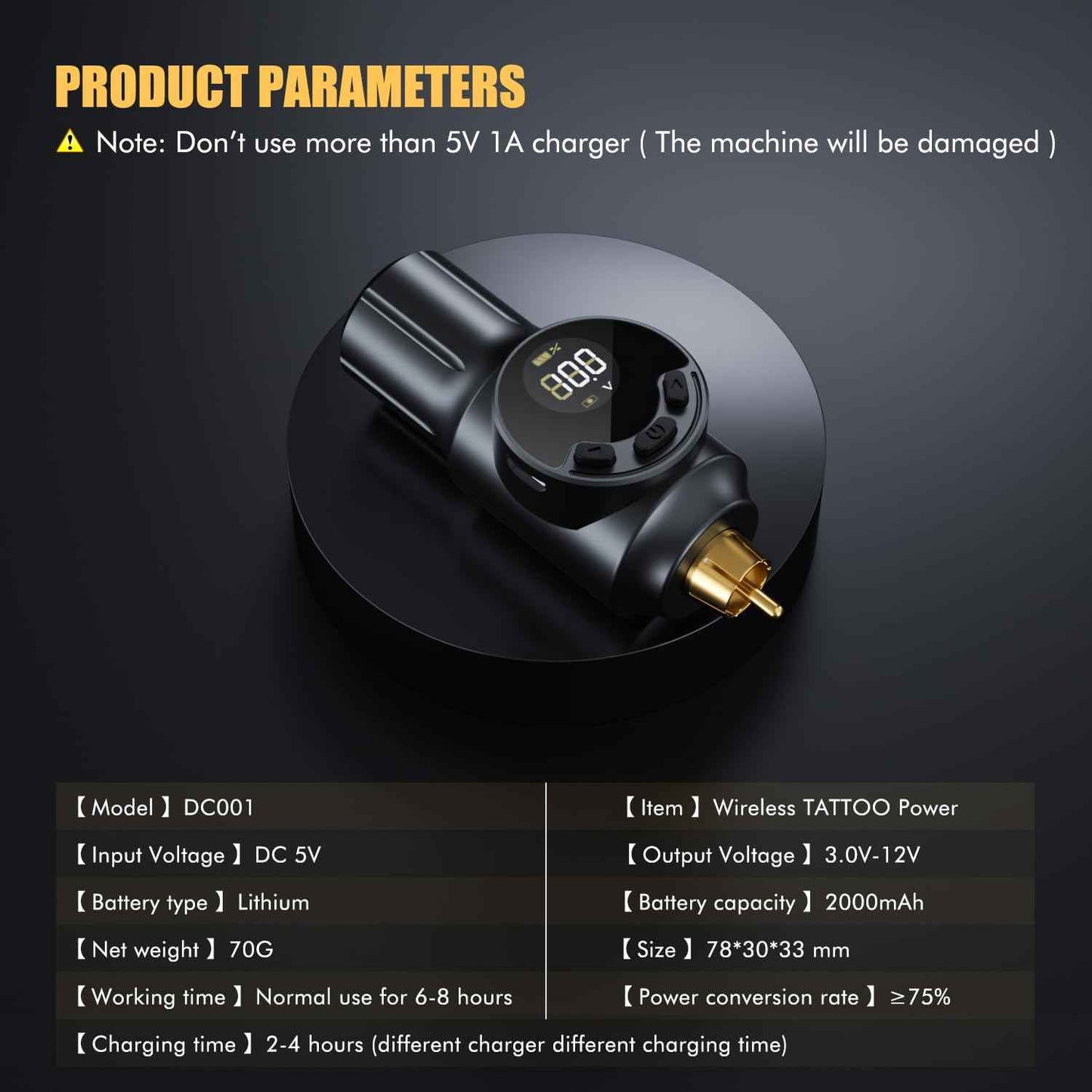 Wireless Tattoo Battery Pack Cordless Tattoo Power Supply 2000mAh Tattoo Machine Battery RCA Connector with LED Digital Display for Tattoo Pen Rotary Tattoo Gun