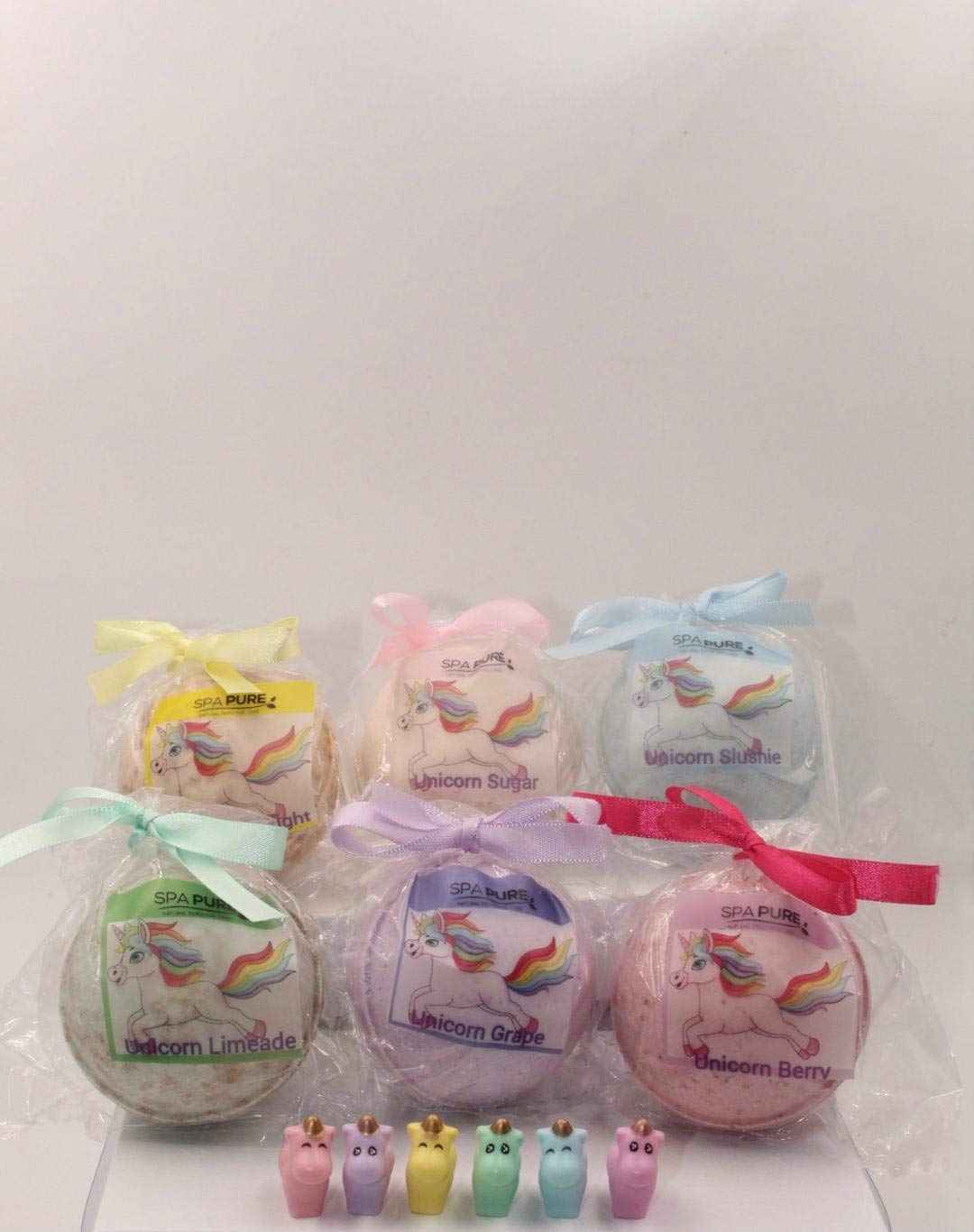 SPAPURE Unicorns and Rainbows - Bath Bomb Gift Set with 6 XL Unicorn bath bombs with surprise unicorns inside, USA Made, Handmade, Natural Bath Bombs, Birthday Gift idea for Kids (6 Count) Pack of 1