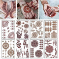 8 Sheets Temporary Tattoo Stickers Brown Exquisite Totem Indian Lace Mandala Flower Pattern for Beach Festivals Wedding Party Decorations