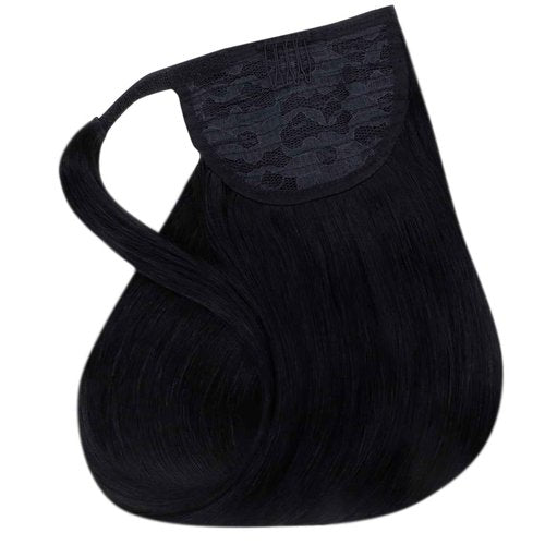 Easyouth Ponytail Extension Human Hair Black Pony Tails Hair Extensions Jet Black 12 Inch 70g Flexible Wrap Around Ponytail Human Hair Short Straight Hair Extensions