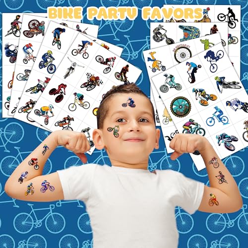 96 PCS Bike Temporary Tattoos for Kids Birthday Party Favors