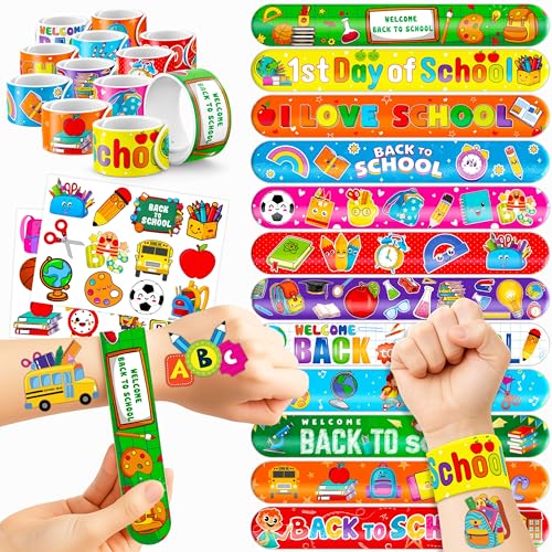 48-Piece Back to School Party Favor Set - Temporary Tattoos & Slap Bracelets