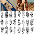GLARYYEARS Temporary Tattoo for Adults, 24-Pack Large Creative Realistic Tattoos, Black Design Variety Pack Fake Tattoo Stickers for Women Men Body Arm, Long-lasting Snake Skull Tattoos for Halloween
