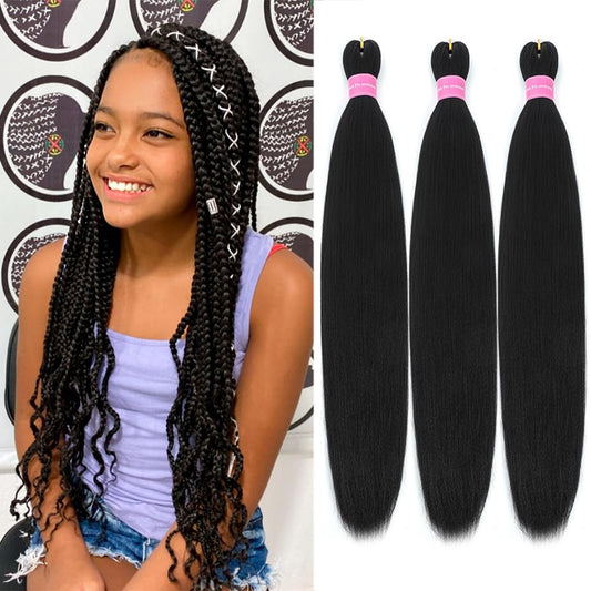 AFNOTE Pre Stretched Braiding Hair Extensions for Braids 26 Inch 3 Packs Black Braiding Hair Pre Stretched Professional Synthetic High Temperature Braid Hair Extension-Black 1B#