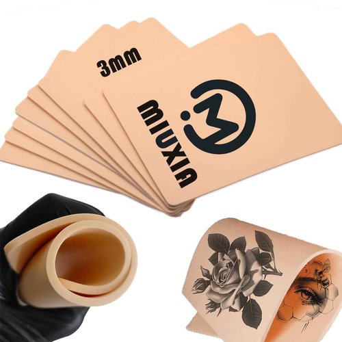 MIUXIA 20Pcs 3mm Fake Skin Tattoo Practice Skins 7.4x5.6" 3mm Thick Soft Silicone for Beginer and Artists Tattoo Supplies