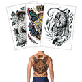 Glaryyears Super Big Full Back Covered Temporary Tattoos, 3 Pack Large Fake Realistic Tattoo Stickers for Adults Men Women, Scary Fierce Tiger Snake Serpent Design