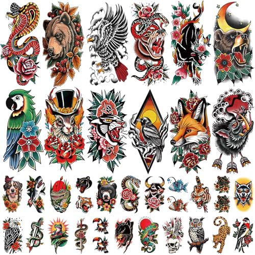 77 Sheets Temporary Tattoo Stickers - Animals & Flowers Waterproof