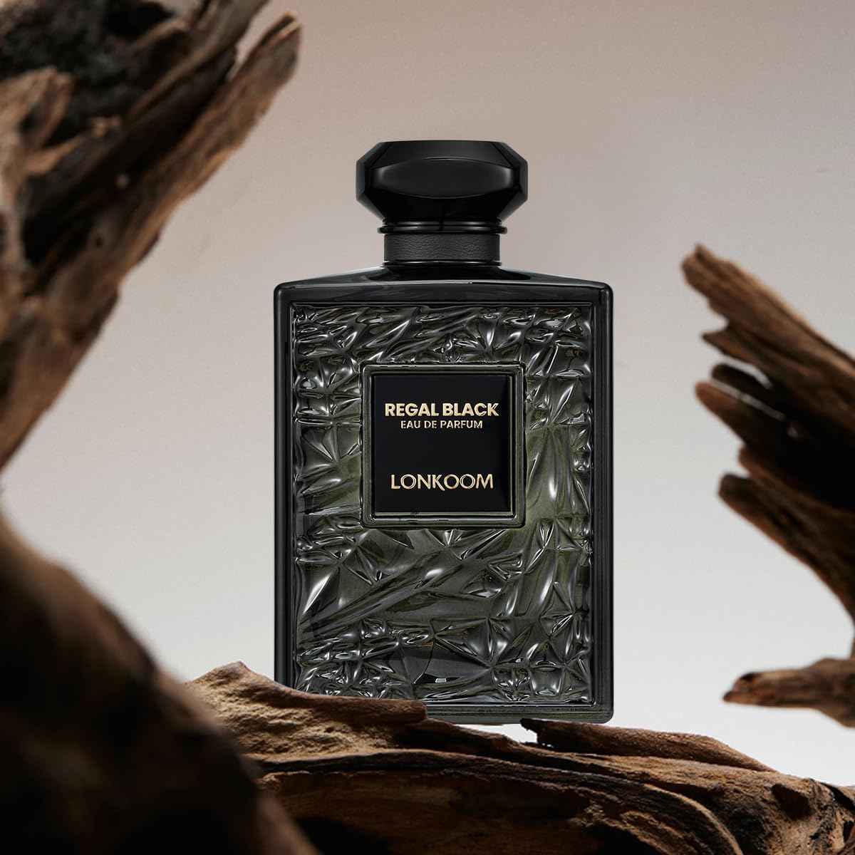 LONKOOM Regal Black Perfume for Men, Woody Spicy Eau De Parfum Spray Long-Lasting Fragrance Cologne 3.4 Fl Oz/100ml, Notes of Frankincense Black Pepper Bergamot Vetiver Papyrus Sandalwood Rose Saffron