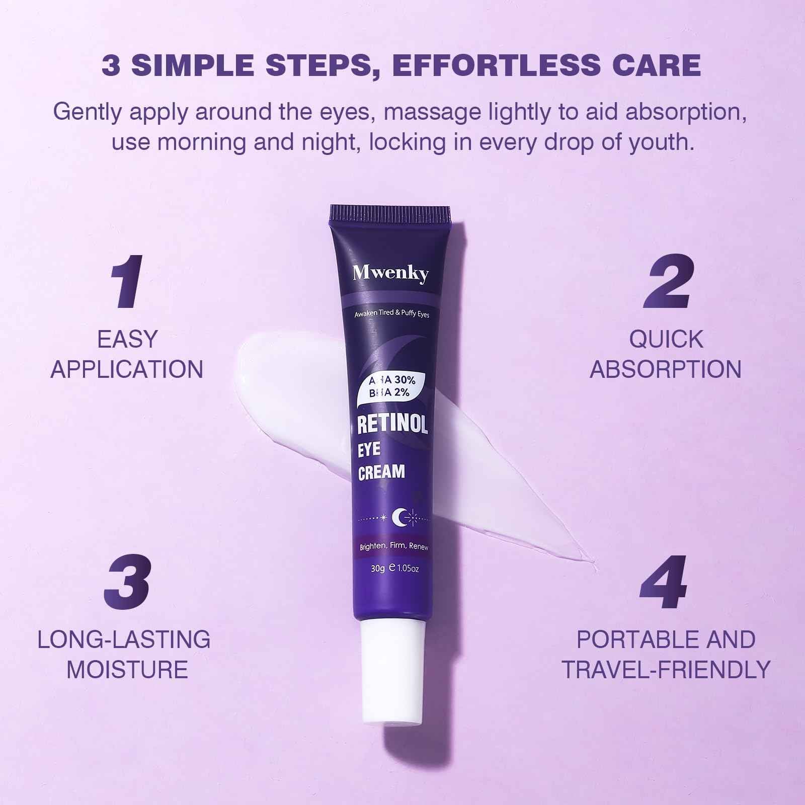 Retinol Eye Cream, Infused with Vitamin C&E to Smooth and Hydrate Skin, Cream for Dark Circles Treatments, Reduce Under, Smooth Wrinkles, Eye Bags, Puffiness