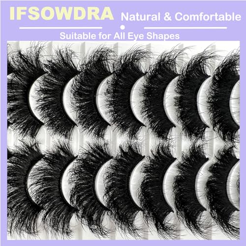 Mink Lashes Fluffy 25mm Thick Big Strip Lashes Pack Faux Mink Long False Eyelashes Volume Wispy Cat Eye D Curl Dramatic Eyelashes