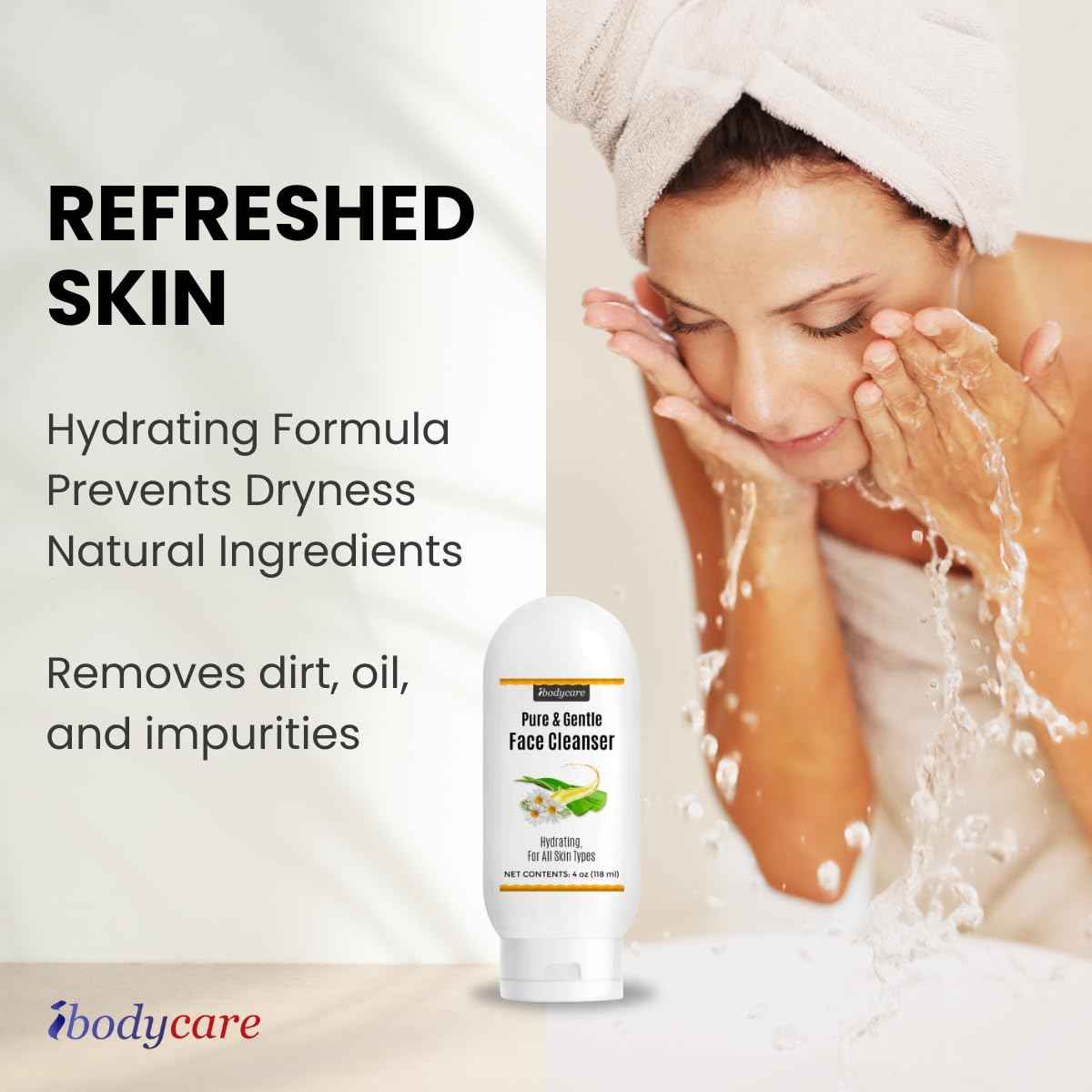 ibodycare Aloe Chamomile Face Cleanser for Sensitive Skin, Sulfate Free, Paraben Free, Fragrance Free, Daily Face Wash, Gentle Natural Cleanser for Women and Men, 4 oz (2 Pack)