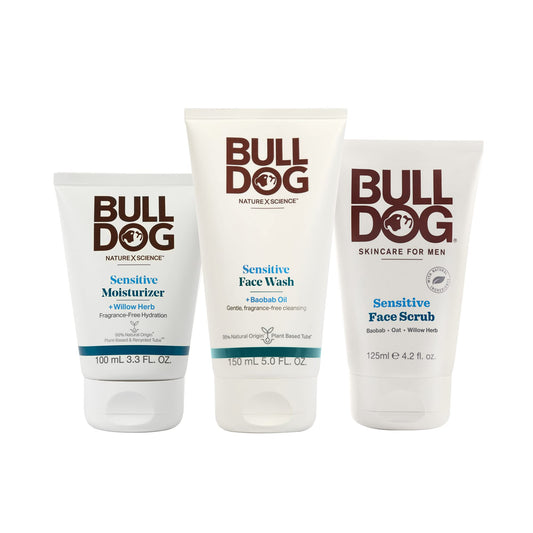 Bulldog Mens Skincare and Grooming Sensitive Full Face Kit with Moisturizer, Face Wash and Face Scrub, 3 Count