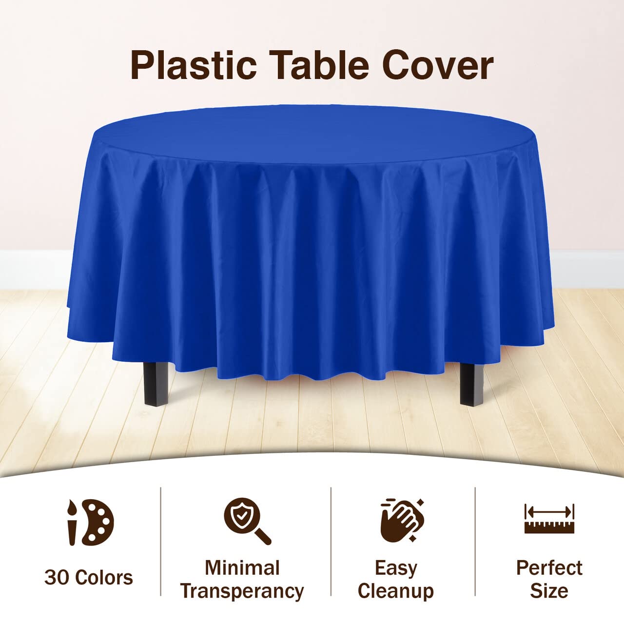 Exquisite 6-Pack Premium Plastic Tablecloth 84in. Round Plastic Table Cover - Dark Blue