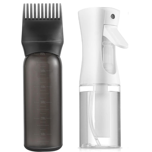 Continuous Spray Bottle and Root Comb Applicator Bottle, Fine Continuous Water Mister for Hairstyling, Applicator Bottle for Hair Dye Applicator Bottle with Graduated Scale