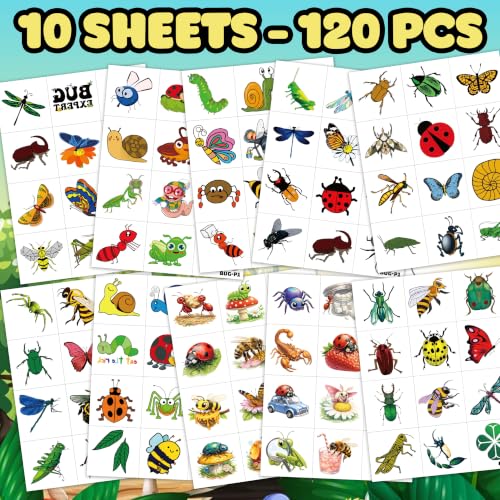 Bug Temporary Tattoos for Kids - 120 Pre-Cut Designs