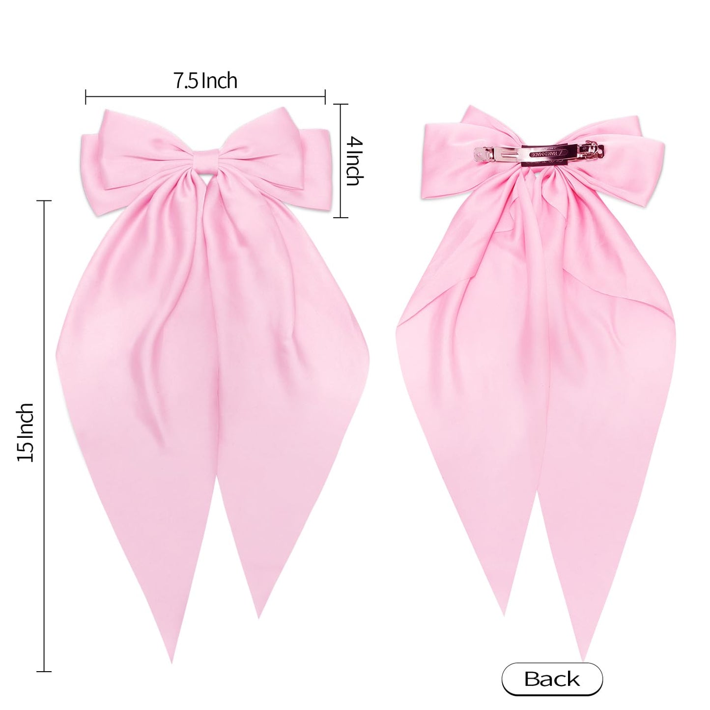 CHANACO Pink Bow Hair Accessories - Silky Satin Oversized Long Tail Bows for Women, Girls, and Teens - Trendy Coquette Gift Set