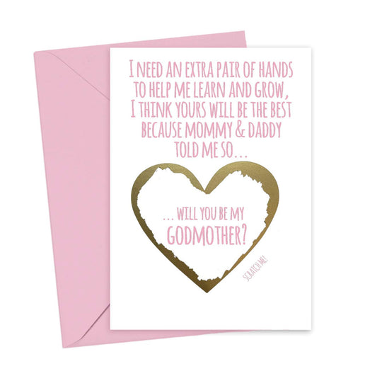 Will You Be My Godmother Scratch Off in Child Handwriting, I Need an Extra Pair of Hands Godmother Proposal Card from Niece, Nephew for Aunt, Best Friend (Extra Hands Godmother)