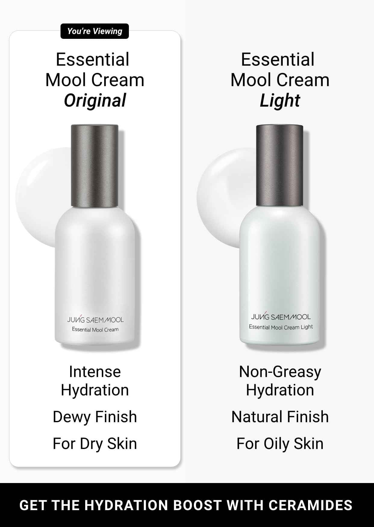 JUNG SAEM MOOL Essential Mool Cream 1.7 Fl Oz, Lightweight Watery Face Cream with Ceramide and Panthenol for Deep Hydration and Radiant Skin, Skin Barrier Support, Korean Foundation Makeup Prep