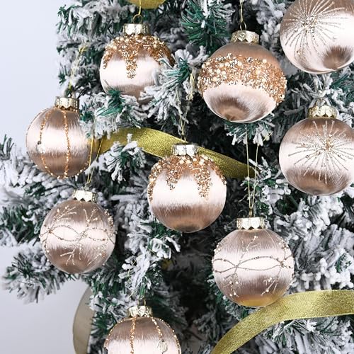 Christmas Ornaments Champagne Xmas Balls - Pack of 15 Luxury Christmas Tree Decorations Shatterproof - Satin Glitter Xmas Bulbs Set, 3.15 inch 80mm