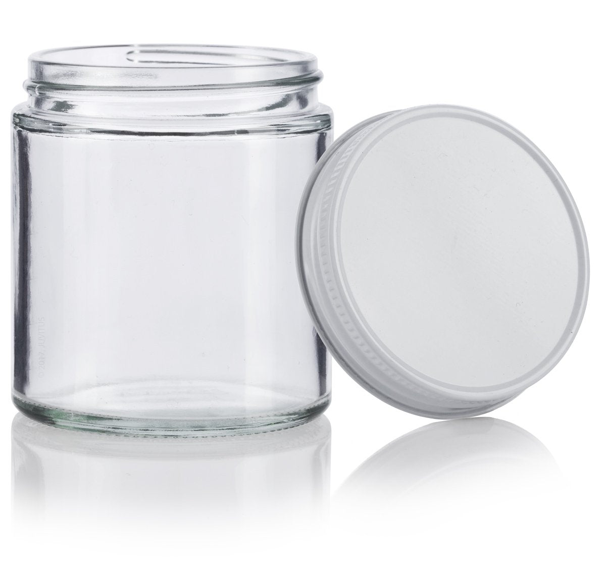 JUVITUS Clear Thick Glass Straight Sided Jar with White Metal Airtight Lid - 4 oz / 120 ml (12 pack) BPA Free Refillable Empty Storage Containers