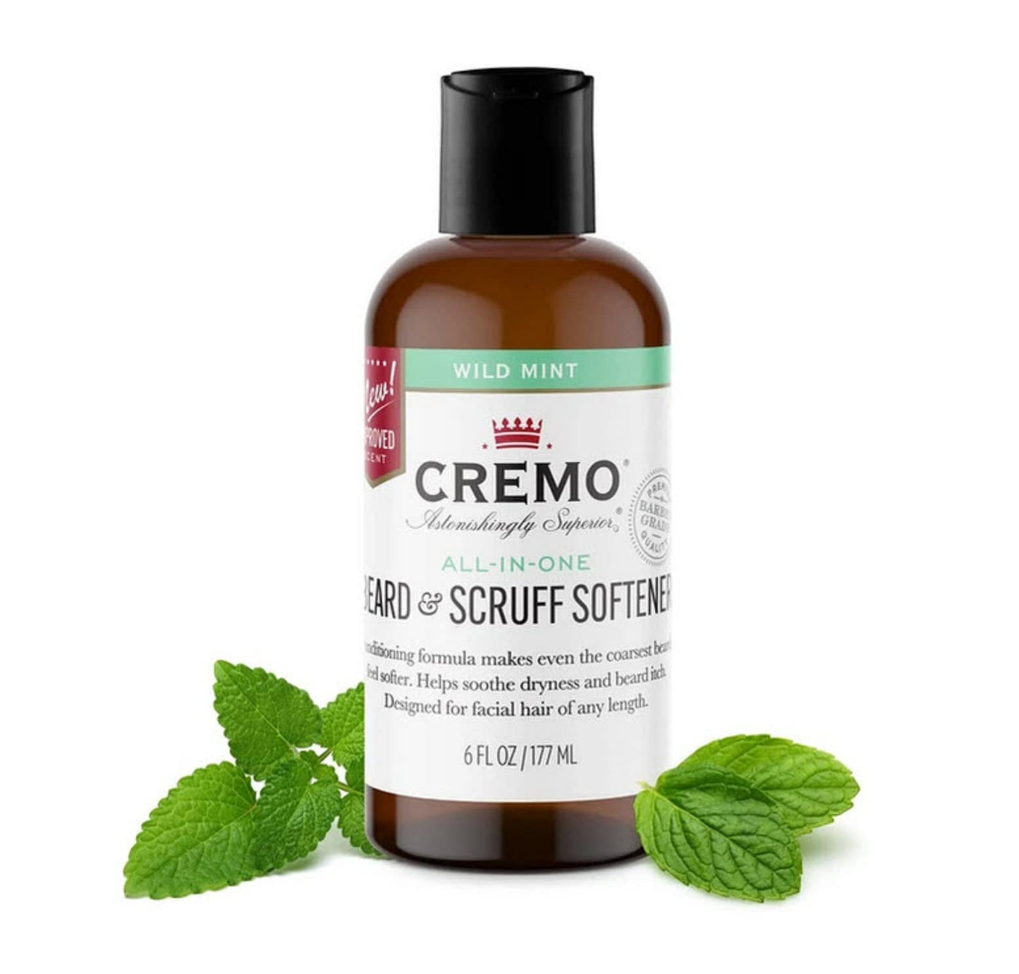 Cremo Wild Mint Beard & Scruff Softener, Softens and Conditions Coarse Facial Hair of All Lengths in Just 30 Seconds, 6 Fl Oz