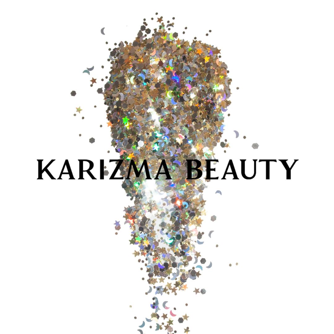 KARIZMA Stars & Moons Body Glitter. 10g Chunky Face Glitter, Hair Glitter, Eye Glitter and Body Glitter for Women. Rave Glitter, Festival Accessories, Cosmetic Glitter Makeup. Loose Glitter Set