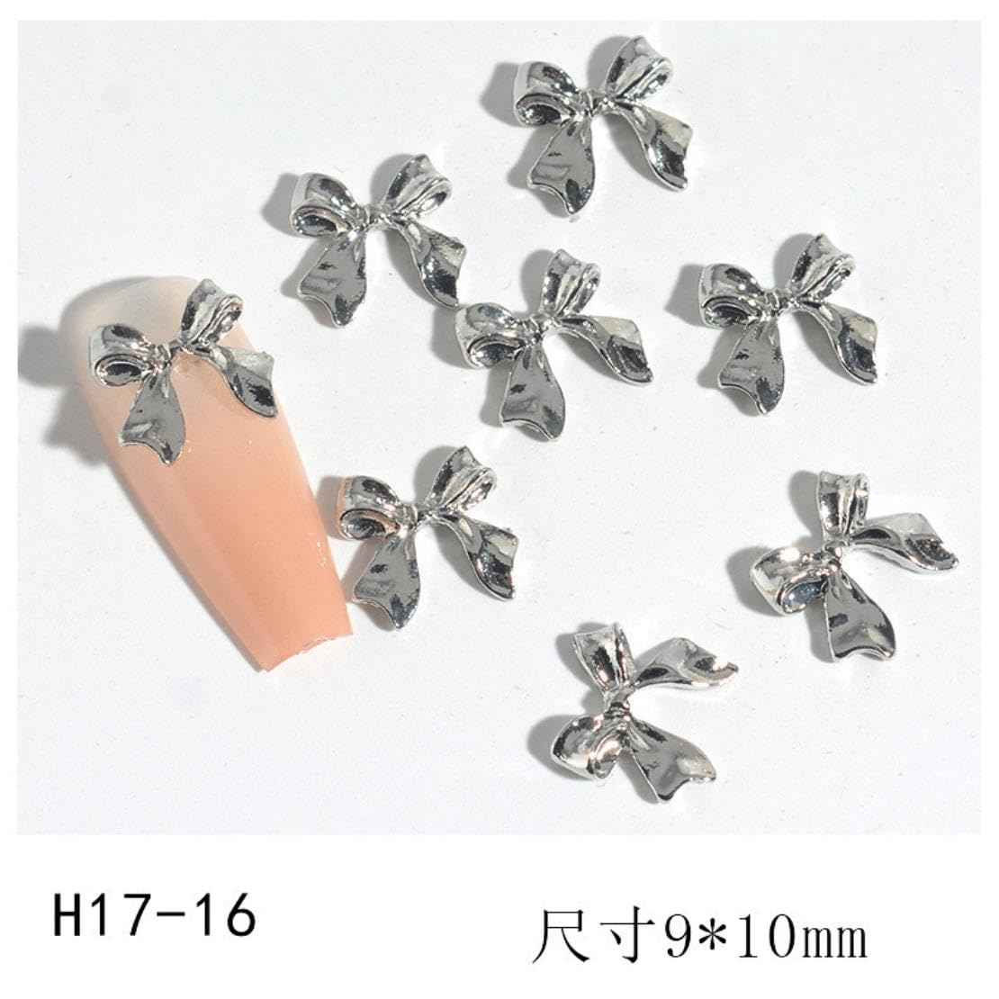 Maigitur 60pcs 3D Metal Bow Nail Charms - Alloy, Crystal - Gold, Gray, Silver - 6 Styles, 10pcs Each - Nail Art Decoration