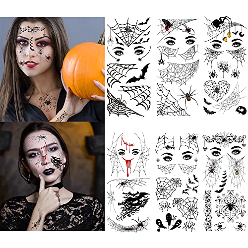 6 Sheet Halloween Spider Bat Temporary Tattoo Stickers