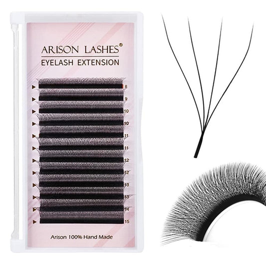 4D W Shape Eyelash Extension Natural Soft Volume 0.07mm D curl 9mm Premade Fans Faux Mink Matte Black Cluster 12 rows