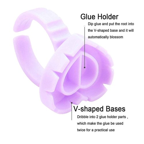 300 PCS Smart Glue Cups for Lash Extension Supplies, Heart & Blossom Glue Rings, Purple
