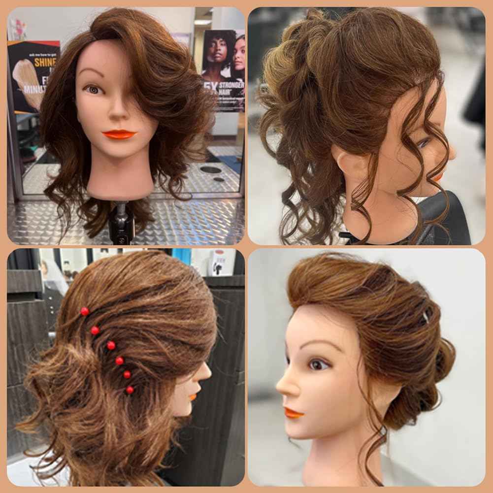 Opini Mannequin Head with 100% Real Human Hair Cosmetology Mannequin Head to Practice Hairstyles Doll Head Training Head for Hairdresser (Brown)