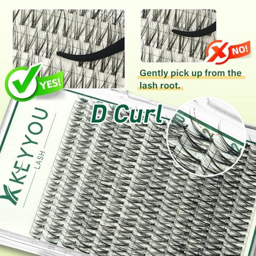 KEYYOULASH Lash Clusters Manga Lash Extension C Curl 144pcs 8-18mm Wispy Eyelash Clusters Natural Volume Eyelash Extensions Individual Lashes DIY at Home(KY05,D-8-16MIX)