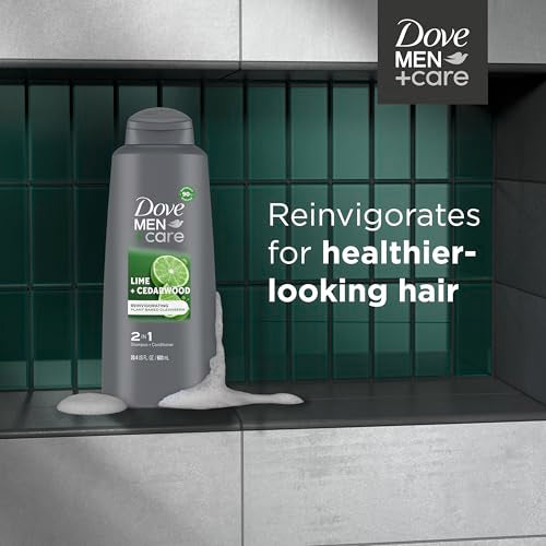 DOVE MEN + CARE Men 2 in 1 Shampoo and Conditioner Lime + Cedarwood For Healthy-Looking Hair Naturally Derived Plant Based Cleansers 20.4 OZ