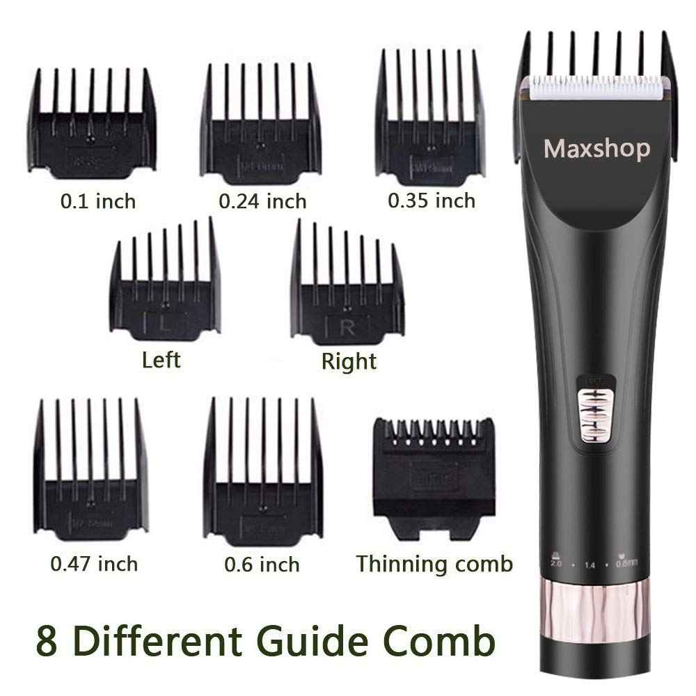 Maxshop Professional Hair Clippers for Men and Babies Quiet Clippers Cordless Haircut kit with Charging Dock, 8 Comb Guides, 2 Scissors,1 Hair Comb Self Hair Cutting System (Black)