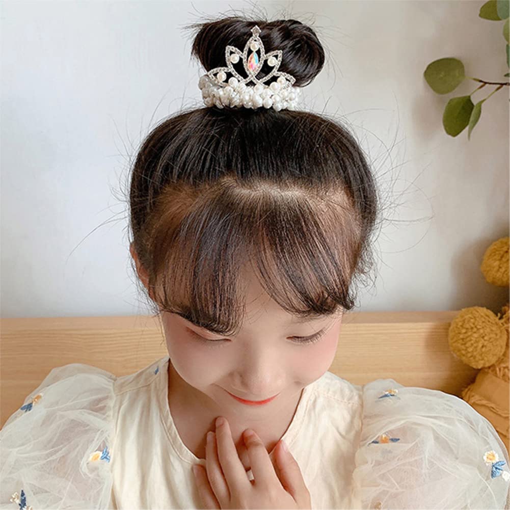 7 Pcs Beaded Hair Accessories: Pearl Crown Ponytail Holders, White Beads Scrunchies, Elastic Bands, Crystal Princess Hair Ropes for Women Girls