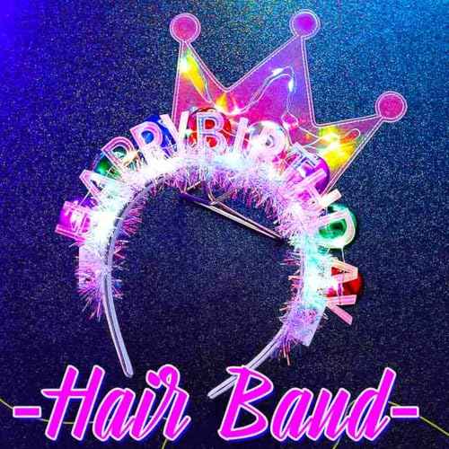 Zoestar Light Up Happy Birthday Crown Headband Glow Ball Hair Bands Sparkly Birthday Party Hair Accessories Women