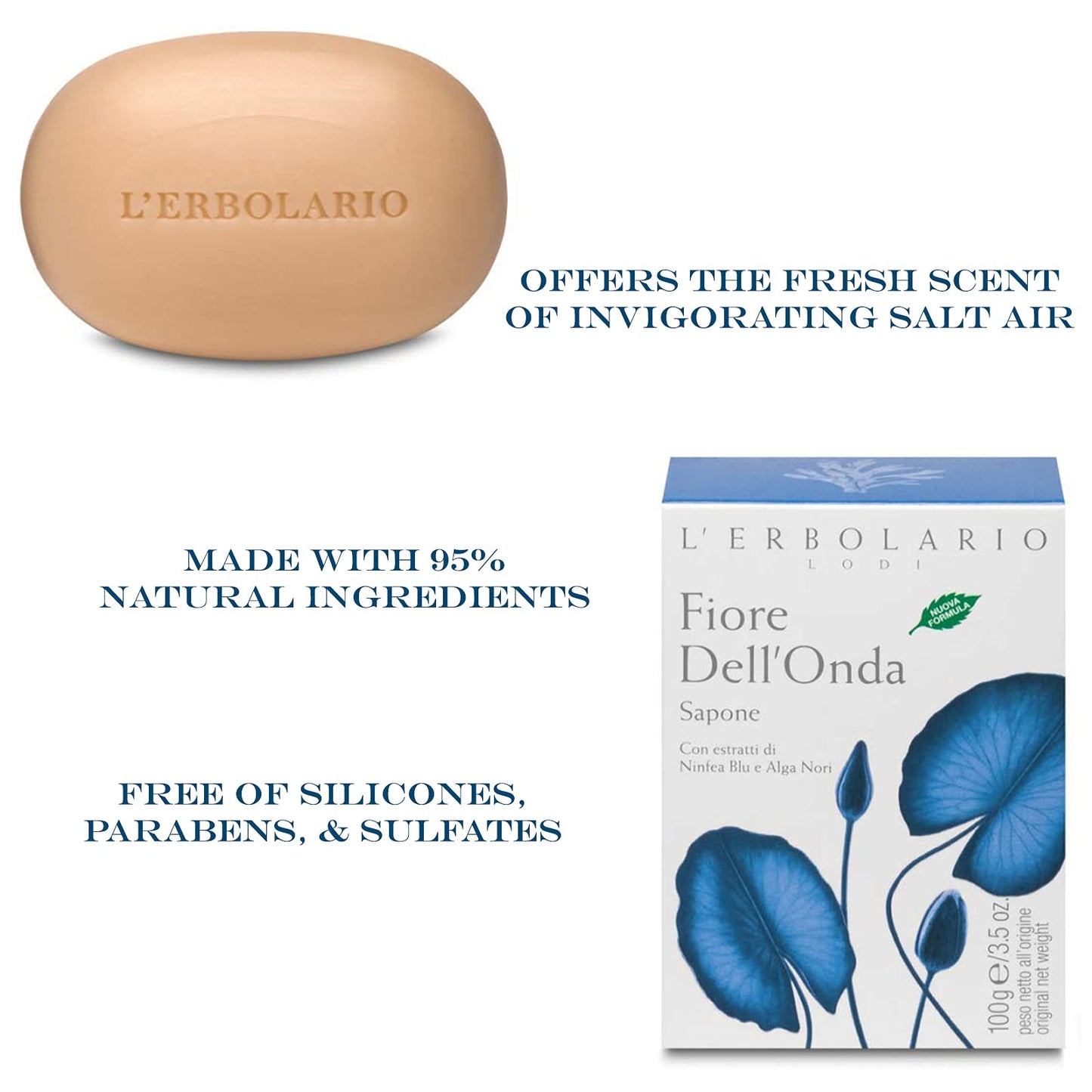 L'Erbolario Fiore Dell'Onda Perfumed Soap - Enriched With All Natural Ingredients And Aromatic Fragrances - Cleanses And Moisturizes Skin - Long Lasting And Creates A Rich, Creamy Lather - 3.5 Oz